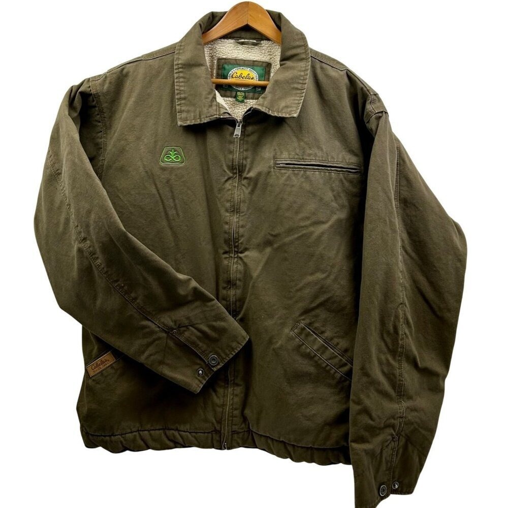 Cabelas Sherpa Lined Canvas Work Jacket Mens‎ 2XL Tall Olive Outdoor Heavyweight